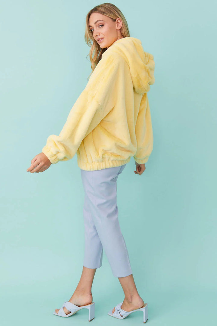 Faux Fur Oversized Yellow Hoodie-2