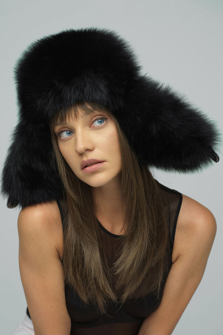 Black Genuine Arctic Fox Fur Hat-2