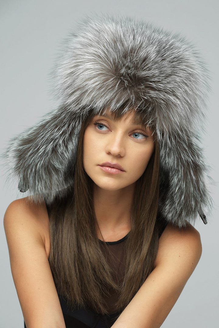Silver Genuine Arctic Fox Fur Hat-2