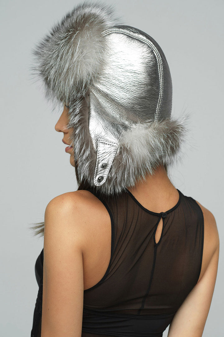Silver Genuine Arctic Fox Fur Hat-1