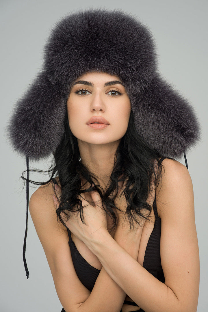 Gray Genuine Arctic Fox and Mink Fur Hat-2