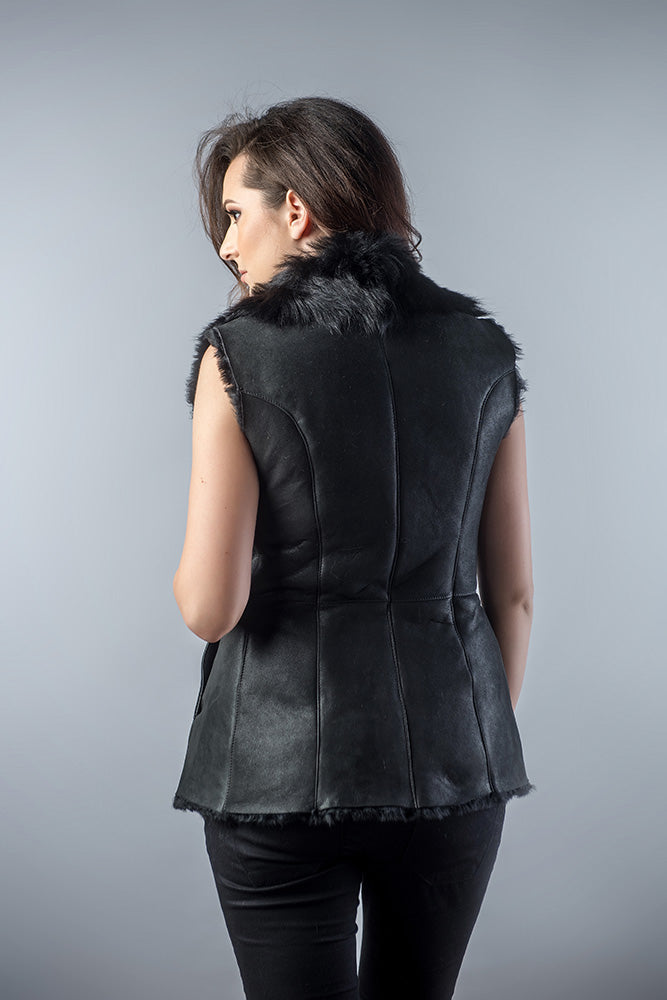 Black Genuine Nappa Lambskin Fur Vest-1
