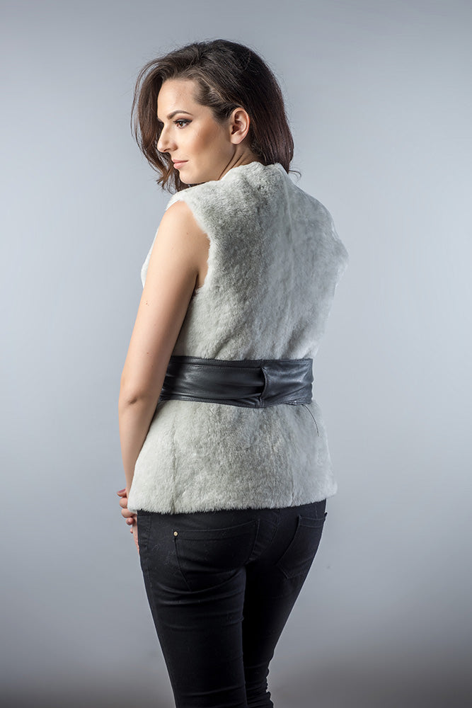 Light Gray Reversible Natural Nappa Sheepskin Fur Vest-2