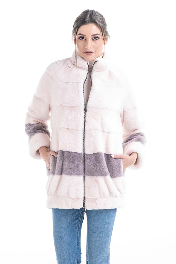 Pink Genuine Mink Fur Coat-0