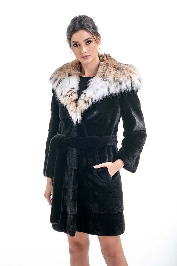 Blackglama Mink Fur Coat with Lynx Fur Collar-0