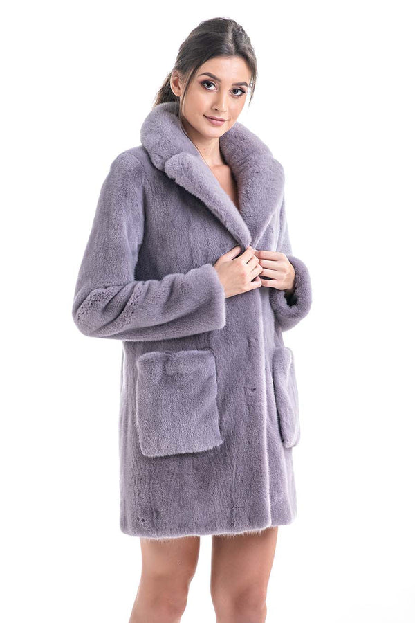 Gray Cozy Genuine Mink Fur Coat-0