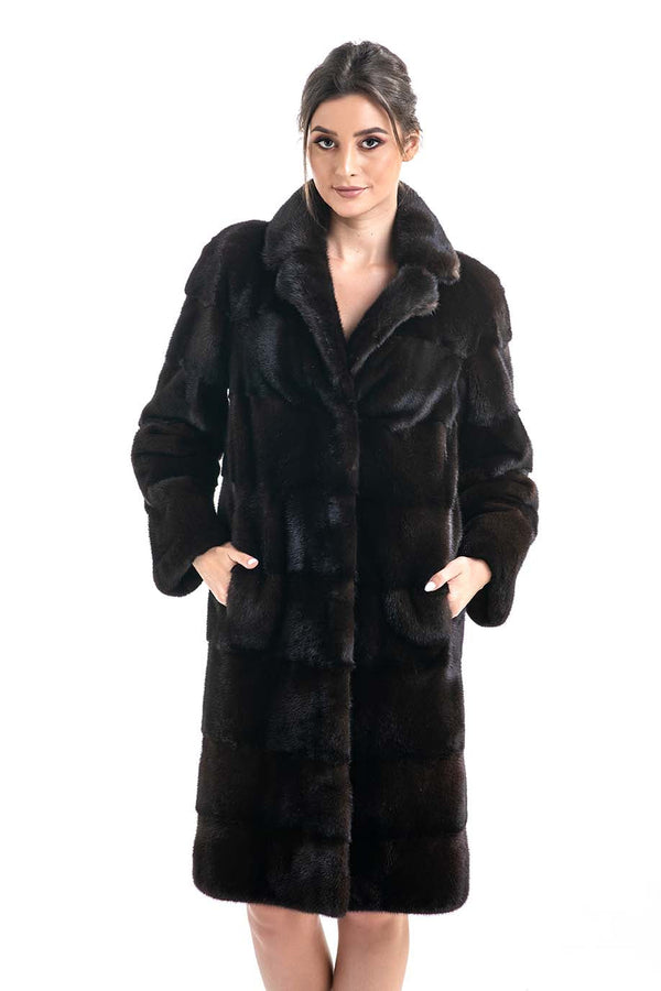 Dark Brown Genuine Mink Fur Coat-0