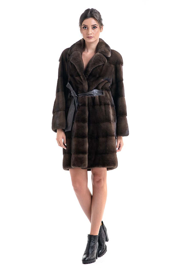 Brown Genuine Mink Fur Coat-0
