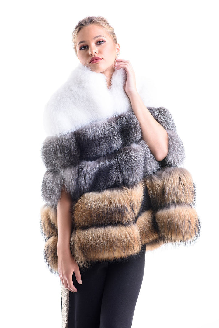 Silver Cape Style Genuine Raccoon and Arctic Fox Fur Vest-2