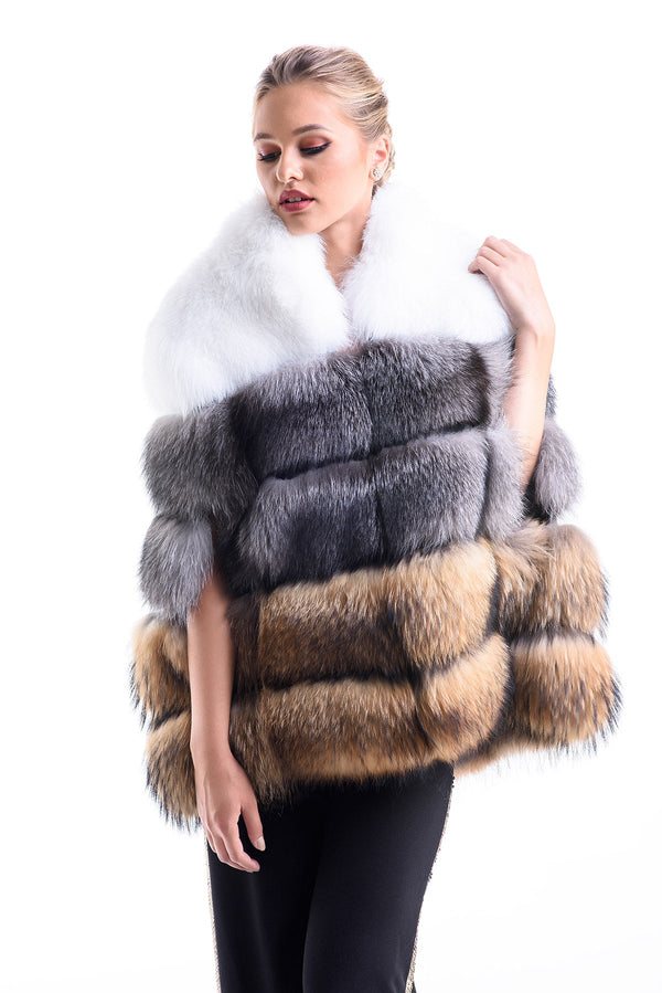 Silver Cape Style Genuine Raccoon and Arctic Fox Fur Vest-0