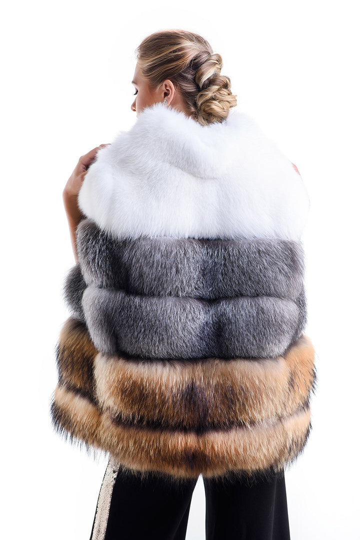 Silver Cape Style Genuine Raccoon and Arctic Fox Fur Vest-1
