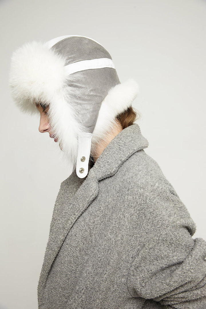 White Genuine Arctic Fox Fur and Nappa Lamb Leather Hat-1