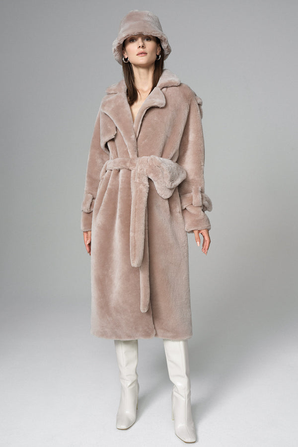 Pink Genuine Lamb Fur Overcoat with Fanny Pack-0