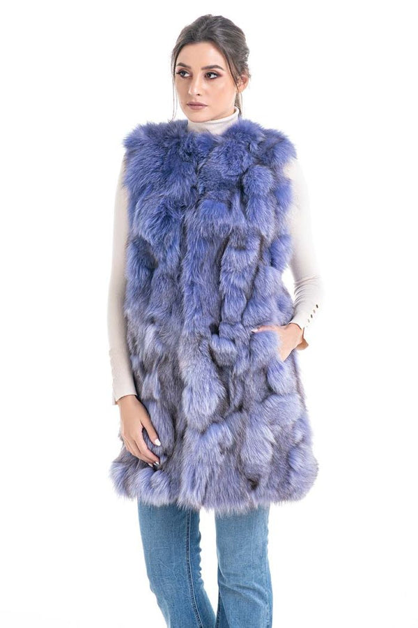 Purple Genuine Fox Fur Vest-0