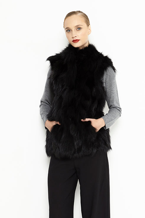 Black Genuine Arctic Polar Fox Fur Vest-0