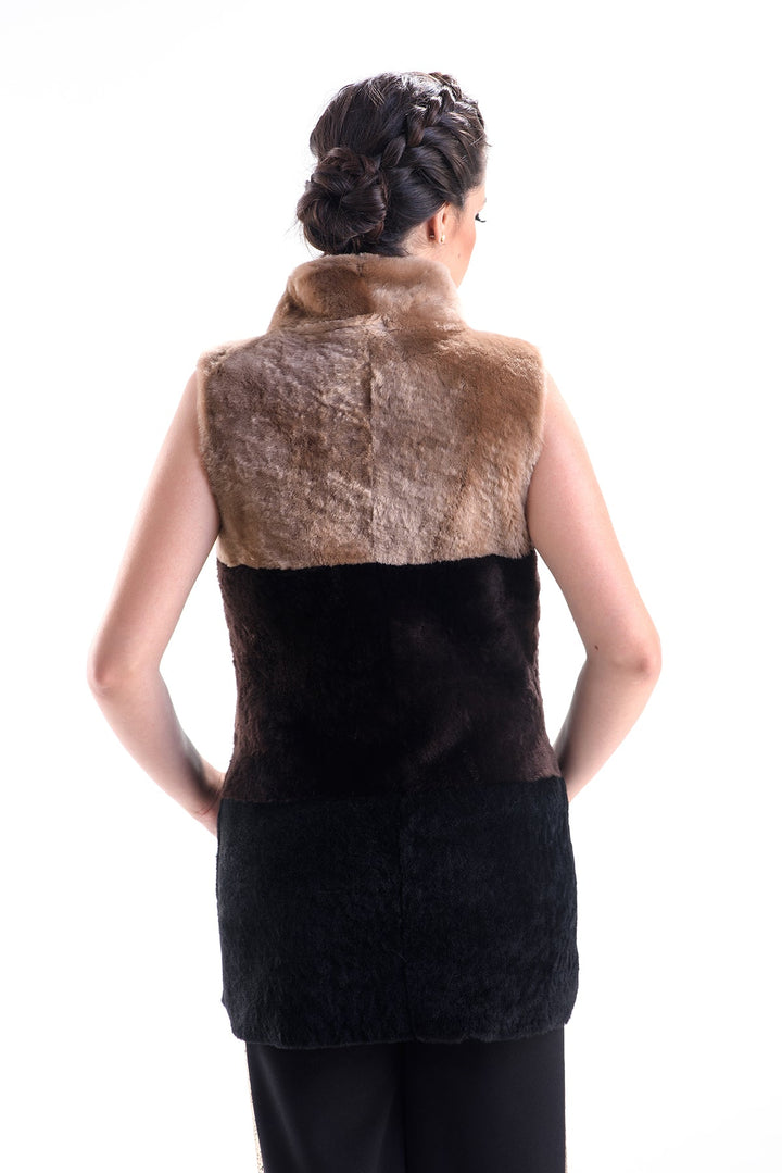Brown Double Face Geniune Nappa Lamb Leather Mouton Fur Vest-1