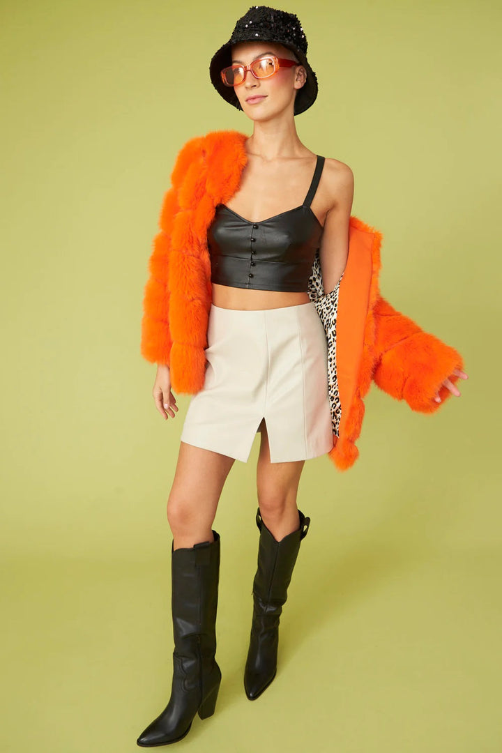 Gaga Faux Fur Striped Orange Coat-1