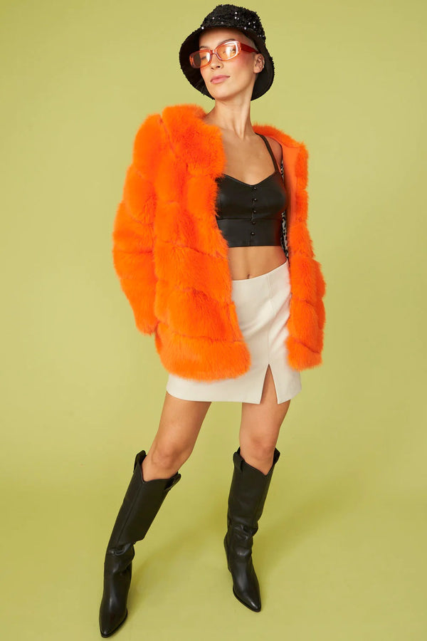 Gaga Faux Fur Striped Orange Coat-0