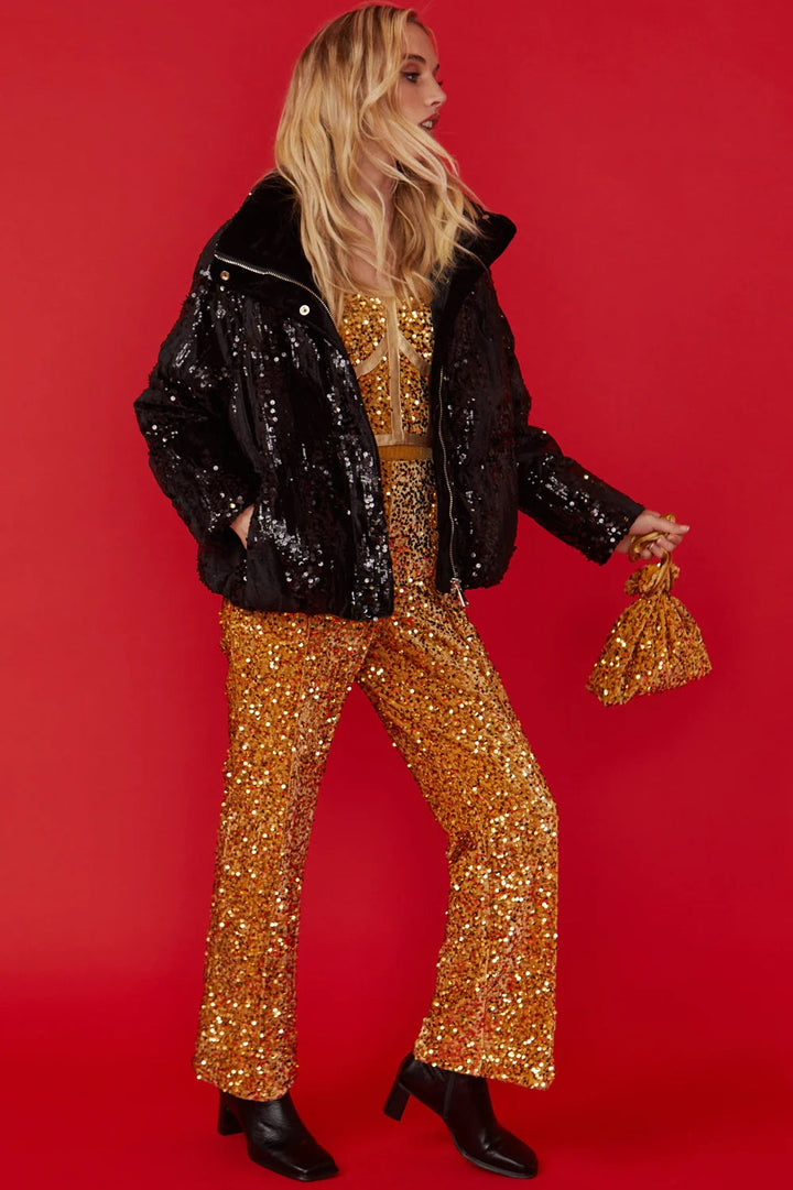 Gold Sequin Flared Trousers-2