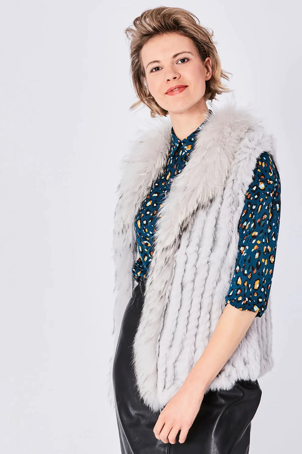 Grey Fox and Coney Fur Gilet With Collar Feature-0