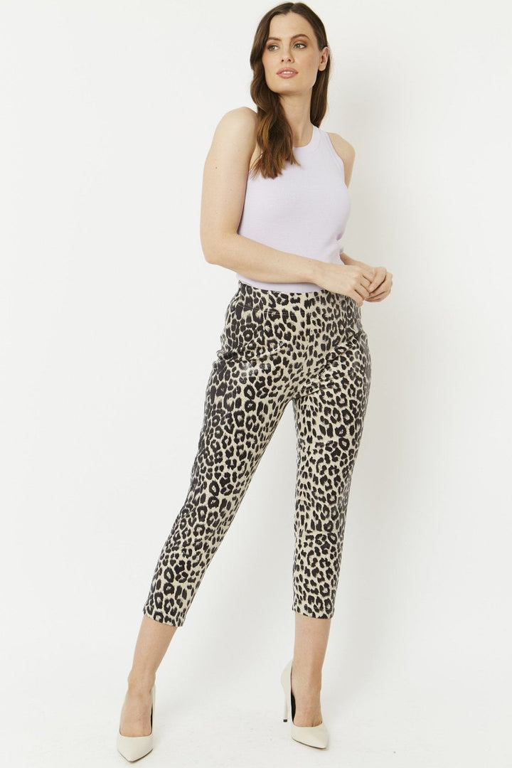 Grey Leopard Print Faux Suede Trousers-1