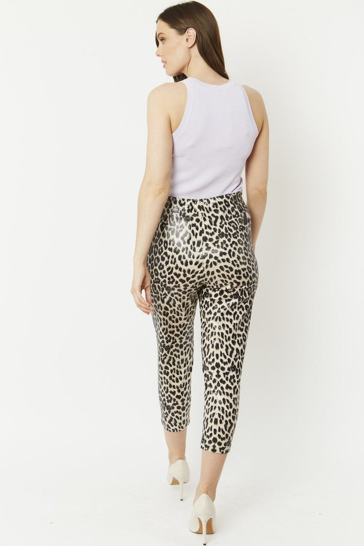 Grey Leopard Print Faux Suede Trousers-3