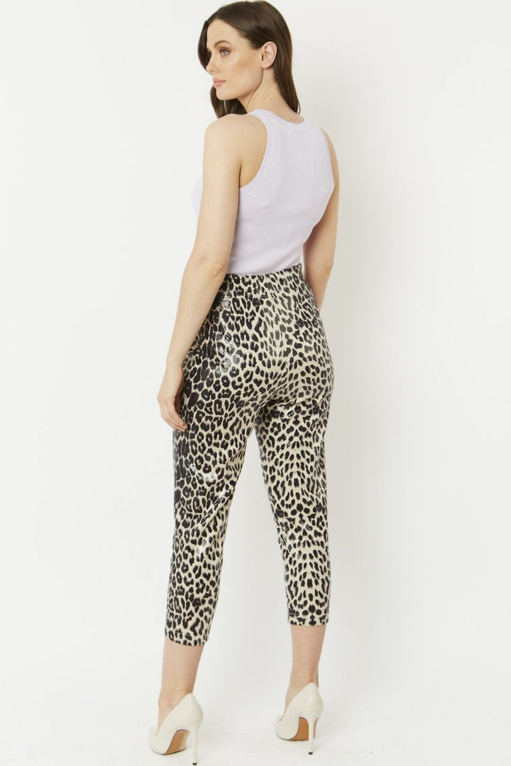 Grey Leopard Print Faux Suede Trousers-4