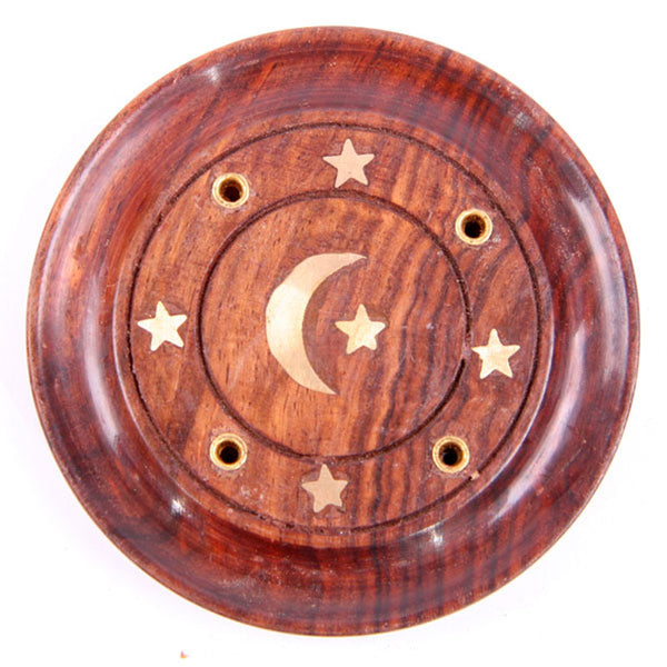 Decorative Sheesham Wood Round Ashcatcher Moon and Stars IF167