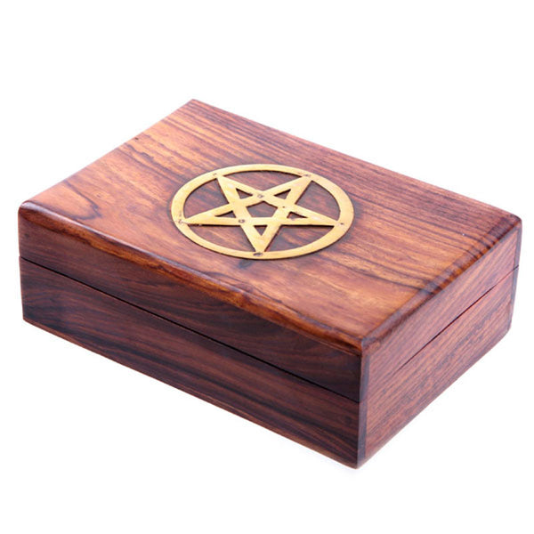 Decorative Sheesham Wood Pentagram 17.5cm Trinket Box IF182