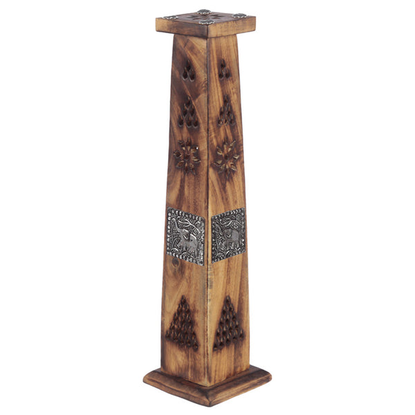 Decorative Elephant Inlay Wooden Tower Incense Burner Box IF216