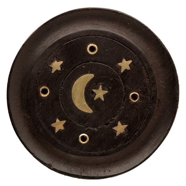 Decorative Moon & Stars Wooden Black Incense Burner Ash Catcher IF221-0