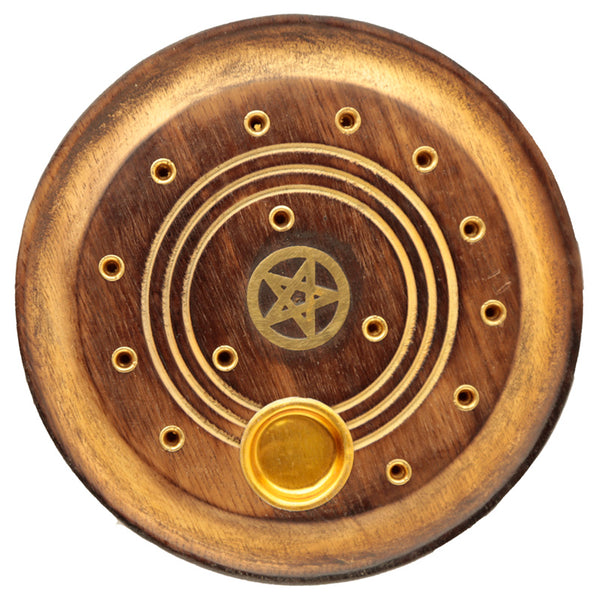 Decorative Round Pentagram Wooden Incense Burner Ash Catcher IF225-0