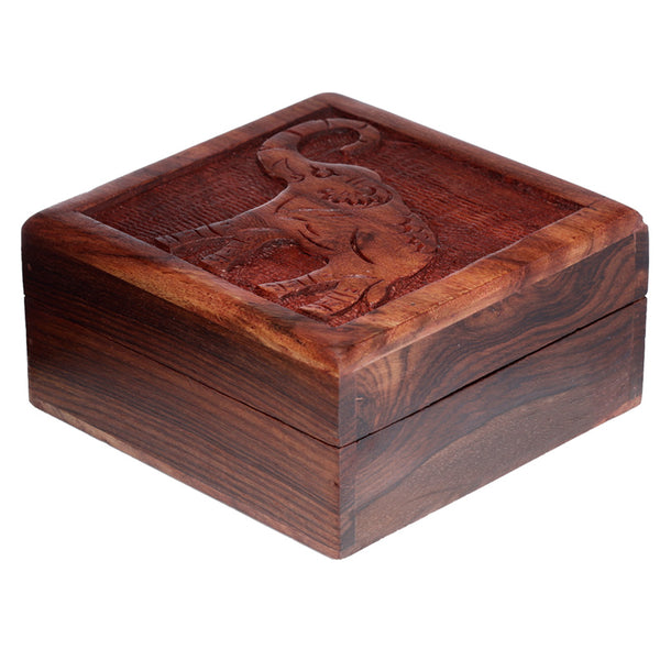 Sheesham Wood Carved Elephant Trinket Box IF249