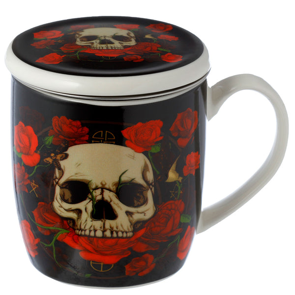 Porcelain Mug & Infuser Set - Skulls and Roses IMUG01