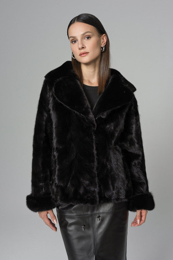 Black Luxury Genuine Mink Fur Jacket-0