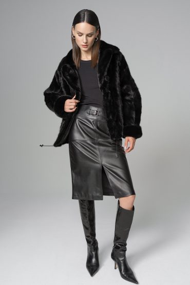 Black Luxury Genuine Mink Fur Jacket-2