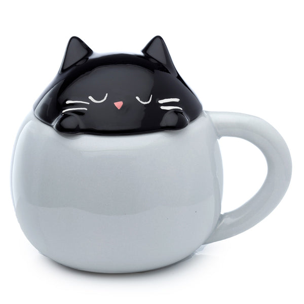 Peeping Lid Ceramic Lidded Animal Mug - Feline Fine Cat LMUG02-0