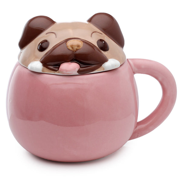 Peeping Lid Ceramic Lidded Animal Mug - Mopps Pug LMUG05-0