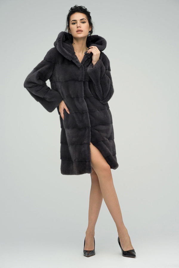 Anthracite Hooded Mink Fur Maxi Coat-0