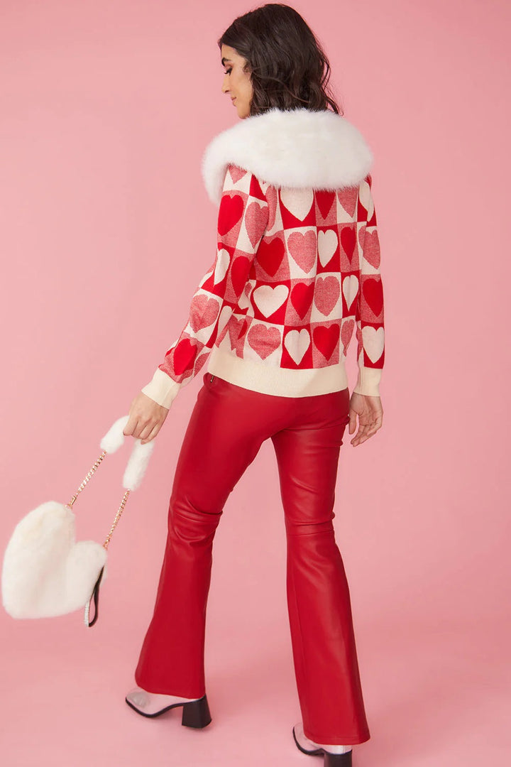 Love Heart Design Cashmere Cardigan with Fur Collar-2