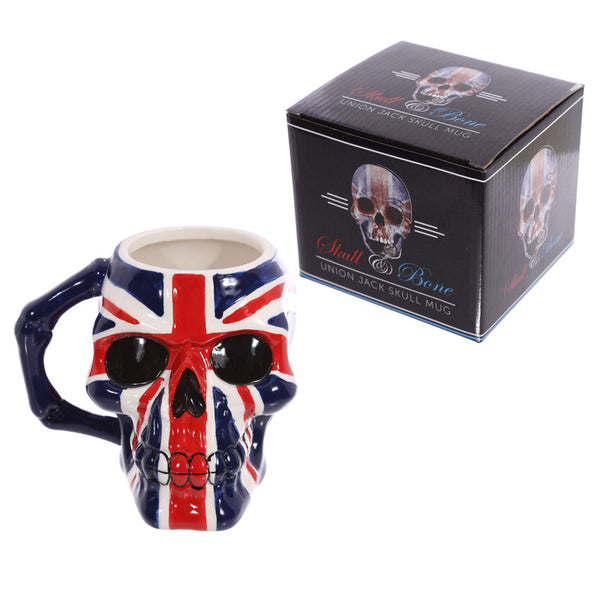 Ceramic Shaped Head Mug - UK Flag Skull MUG218-0