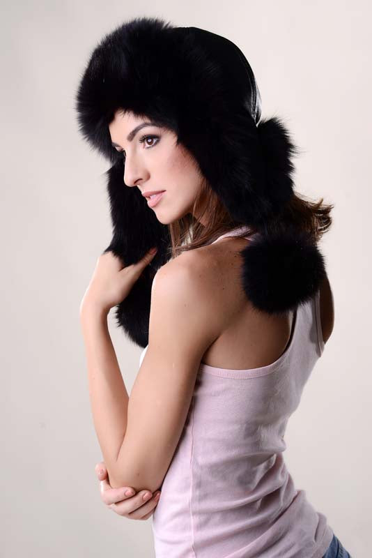 Black Genuine Arctic Fox Fur Hat with Lamb Nappa Leather-2