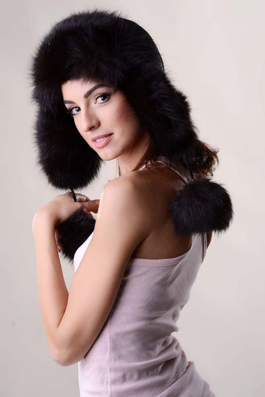 Black Genuine Arctic Fox Fur Hat with Lamb Nappa Leather-1