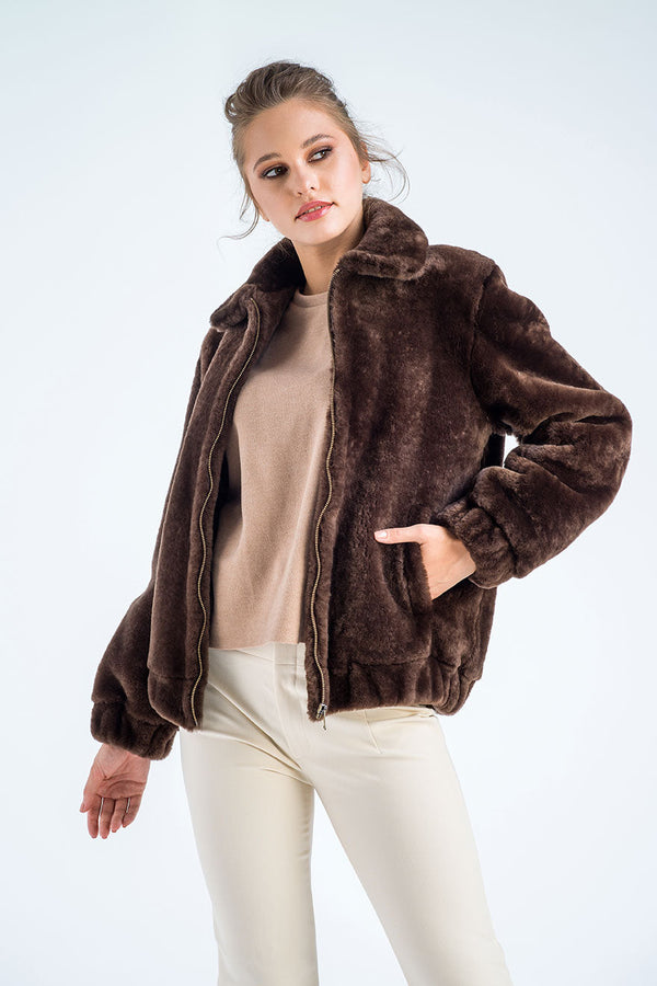 Taupe Lamb Sheepskin Merino Fur Jacket-0