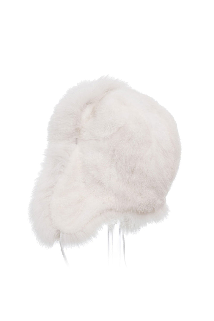 White Genuine Arctic Fox and Mink Fur Hat-2