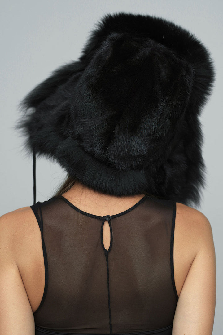 Black Genuine Arctic Fox and Mink Fur Hat-1