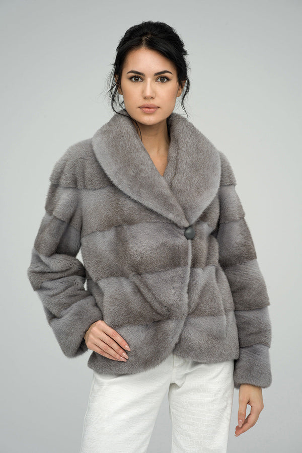 Gray Fashionista Mink Fur Coat-0
