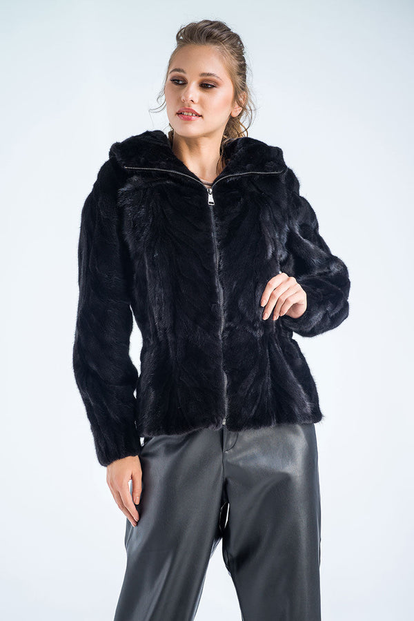 Black Genuine Mink Fur Hooded Jacket-0
