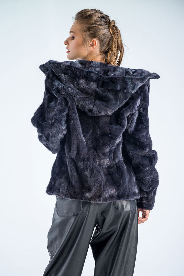 Gray Genuine Mink Fur Hooded Jacket-1