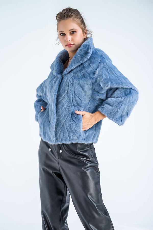 Blue Genuine Mink Fur Jacket-0